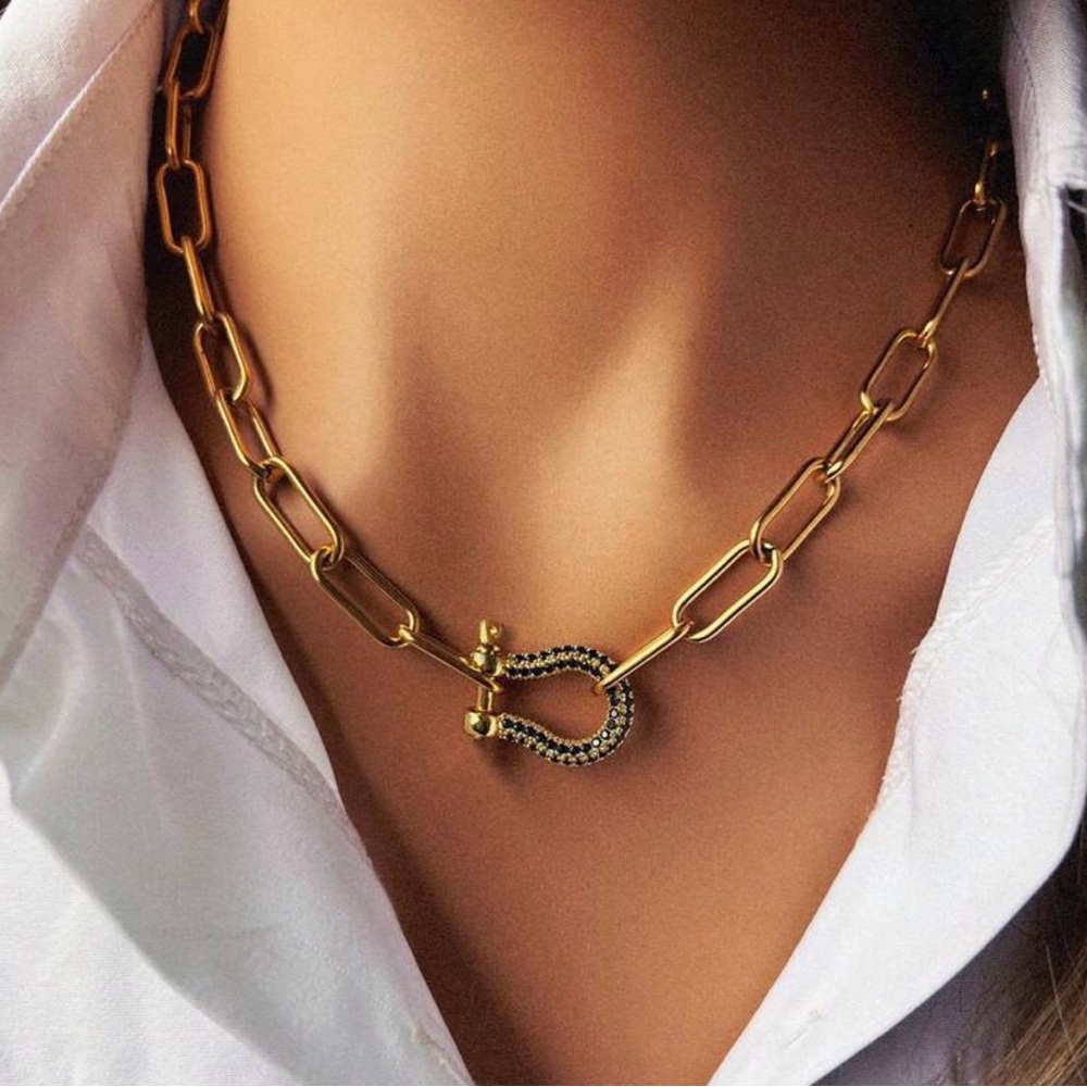 Western horseshoe necklace Link Chain Necklace with Horseshoe Blue Cowgirl